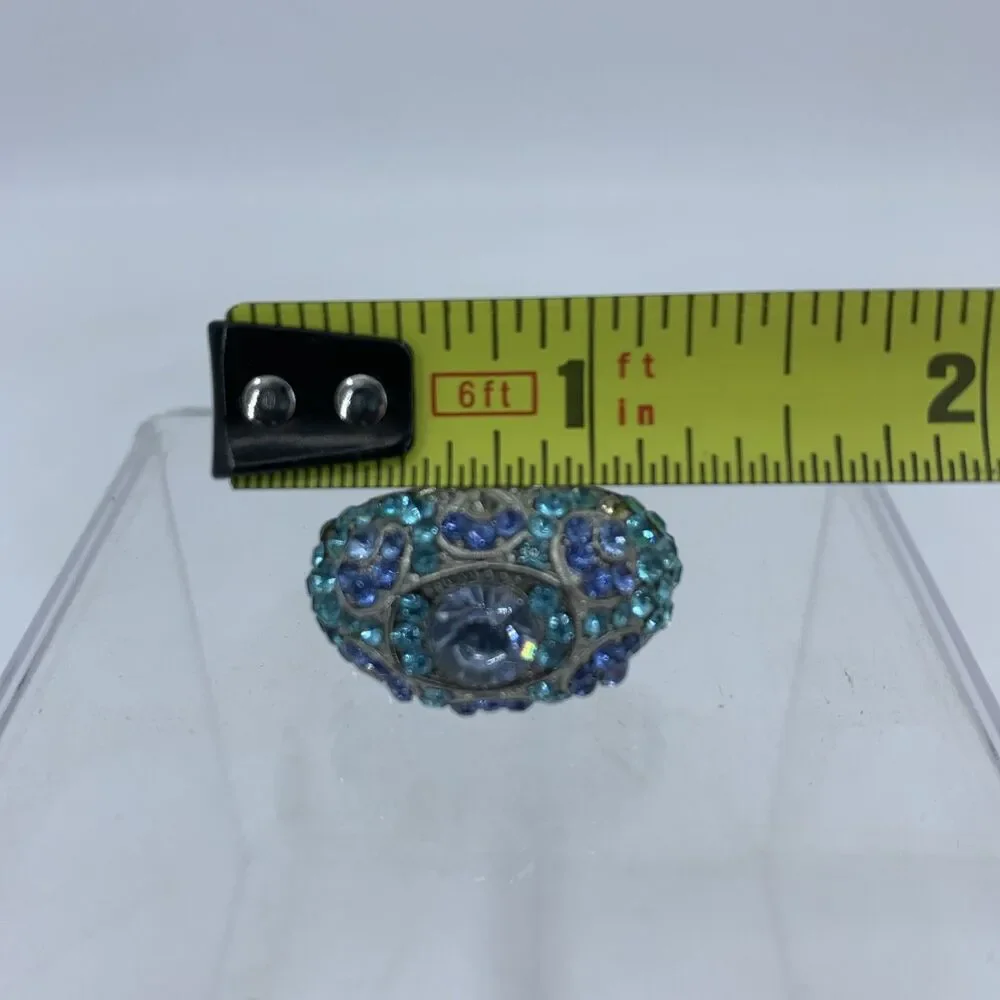 Vintage High Domed Cocktail Ring Blue Rhinestone Cluster MCM Costume‎ Jewelry
